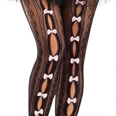 Sweetheart Striped Tights with Mini Bow Leg Avenue 9733 Black /Pink Bow